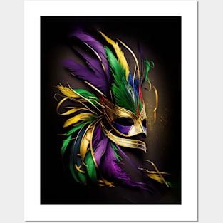 Elegant Feathered Mardis Gras Mask Posters and Art